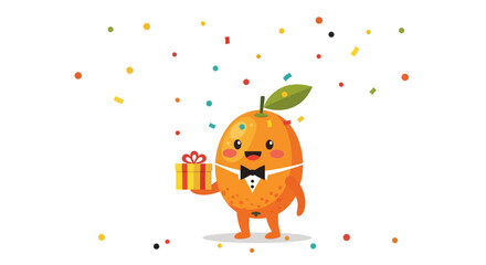 Fototapeta premium Joyful Citrus With Gift Celebrating Special Occasion With Colorful Confetti