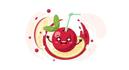 Joyful Cherry Character Floating Over Citrus and Creating a Fun and Fresh Visual
