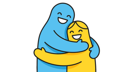 Joyful Characters Embrace, Illustrating Support, Love, And Affection In Harmony