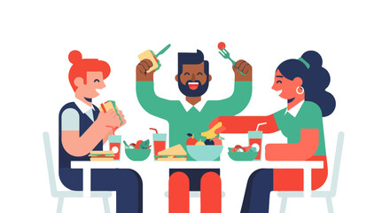 Fototapeta premium Joyful Companionship: Dining In Delight, Animated Illustration On A Black Background