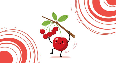 Joyful Cherry Character: Playful Depiction of a Fun-Loving Fruit and Delicious Berries