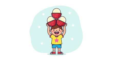 Joyful Child Balancing Exotic Fruits Representing Healthy Dietary Choices