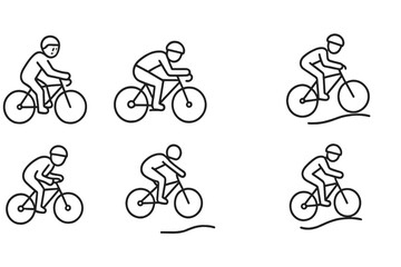 Fototapeta premium Beginner vs Pro Icons. Line style icons of beginner vs pro: unsure start stance, confident lean forward, cautious cornering, tight