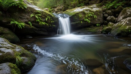 Fototapeta premium Small Waterfall in Green Forest Stream