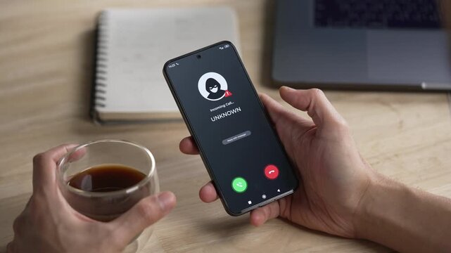 Receiving call from unknown person or Scammer, Online crime concepts