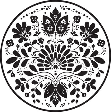 czech traditional folk ornament, vector illustration with a floral pattern in a circle on a white background