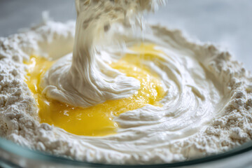 abstract blend of flour and eggs on isolated background