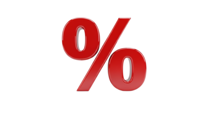 Red plastic percentage symbol isolated on a transparent background -  representing statistics  