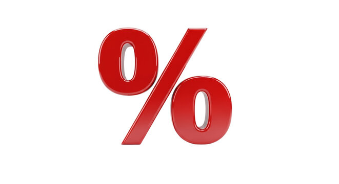 Red plastic percentage symbol isolated on a transparent background -  representing statistics  