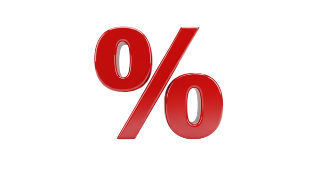 Red plastic percentage symbol isolated on a transparent background -  representing statistics  
