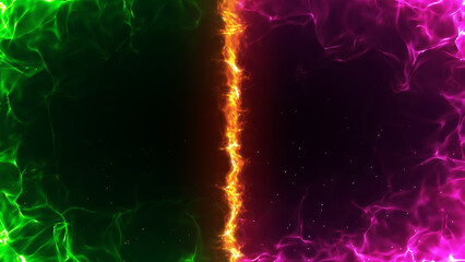 緑とピンクの対立する炎のエフェクト背景