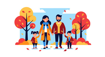 Naklejka premium Joyful Family Portrait With Autumnal Season Setting, Holding Hands, And Together