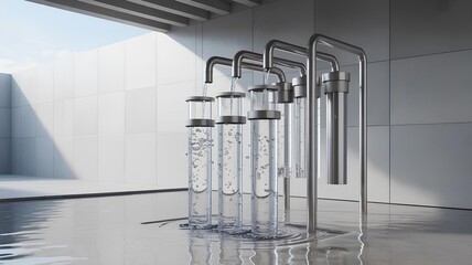 Innovative rainwater harvest technology for sustainable water usage, showcasing a modern filtration system for water conservation