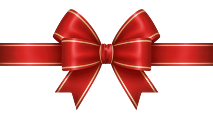 Luxurious red satin bow with elegant gold trim adds a festive, celebratory touch to any gift or occasion, perfect for promotions.