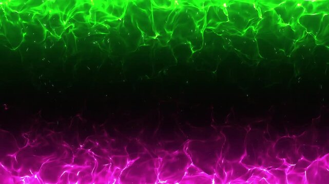 上下に配置された緑とピンクの対立する炎の枠のエフェクト背景動画