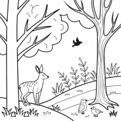 Rideaux  Forest with Animals Coloring Page for Kids  © Shammi
