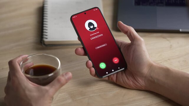 Receiving call from unknown person or Scammer, Online crime concepts