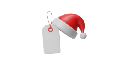 Festive Santa hat with blank gift tag for seasonal promotions or holiday sales, ideal for Christmas marketing campaigns and holiday themed designs this year