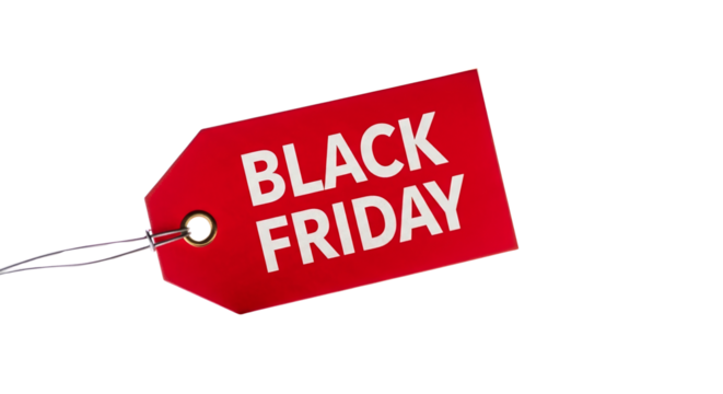 Red Black Friday text label tag on isolated on a transparent background  - Powered by Adobe