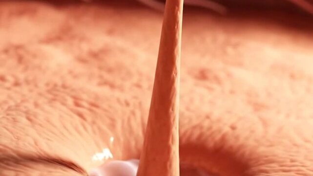 Close-up Render of Hair Follicle Growth on Skin Surface with Realistic Texture and Anatomical Detail for Medical Illustration or