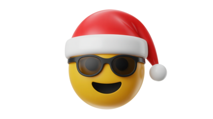 Cool emoji wearing Santa hat and sunglasses for a festive holiday greeting or celebration design