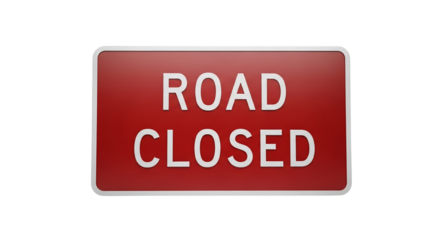 Red road closed sign isolated on a transparent background symbolizing restrictions