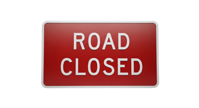 Red road closed sign  isolated on a transparent background  symbolizing restrictions  