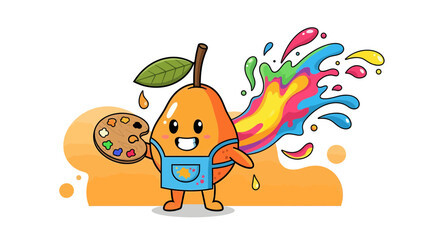 Fototapeta premium Joyful Orange Fruit Character Artist Painting Creative Splash Vibrant Illustration