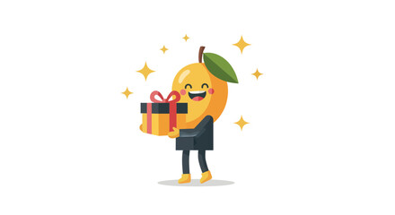 Joyful Mango Character Delivering a Gift Symbolizing Happiness and Celebration