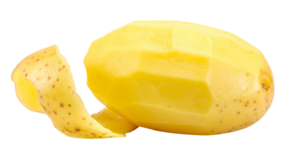 Peeled potato shows a bright yellow core and brown peel