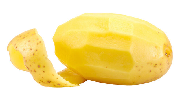 Peeled potato shows a bright yellow core and brown peel
