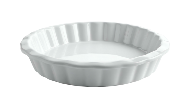 White pie dish with fluted edges, isolated on black background