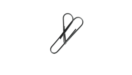 Two metallic paperclips, intertwined, on a stark black backdrop