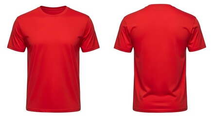 Front and back view of a plain red tshirt isolated on white background