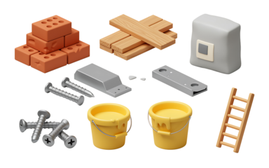 Construction materials and tools arranged on a dark background