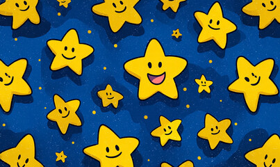 Adorable 3D cartoon-style stars with smiling happy faces floating in a dreamy night sky. children&rsquo;s illustrations, nursery posters, kids&rsquo; wallpapers, cute backgrounds, made with generative AI