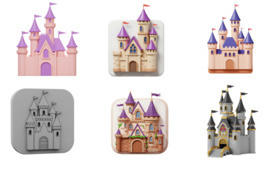 Collection of whimsical fairytale castles and fantasy architecture