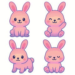Colorful type of cute bunny collection set isolated on white background