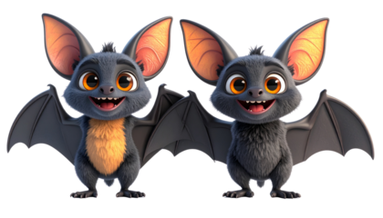 Happy smiling bat character isolated on transparent background PNG