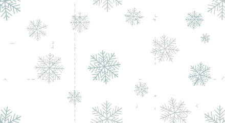 Elegant and minimal Flat design pattern of light blue snowflakes falling on a clean white background, perfect for winter themes and decorations