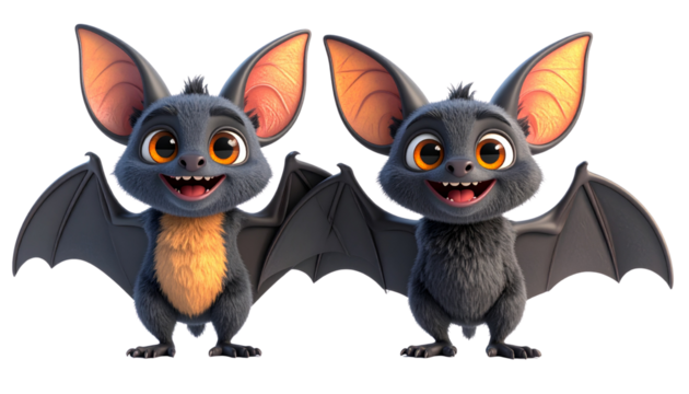 Happy smiling bat character isolated on transparent background PNG - Powered by Adobe