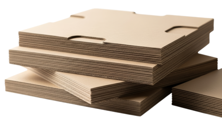 Stack of folded packaging boxes for shelf replenishment  isolated on a transparent background  