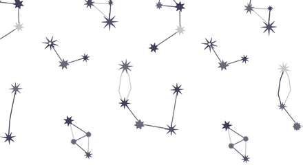 Modern Flat Graphic Seamless Pattern of Scattered Celestial Star Constellations on a Clean White Background, Ideal for Astronomy and Space-Themed Designs