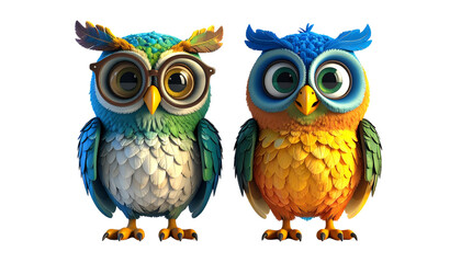 Naklejka premium Happy owl character in 3D style isolated on transparent background