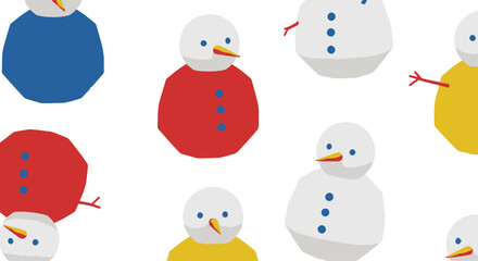 Seamless Pattern of Adorable Flat Snowmen in Vibrant Hues, Perfect for Festive Winter Backgrounds and Holiday Designs