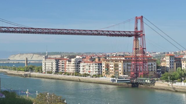 Time Lapse of Bizkaia Bridge Over the Nervion River at Sunset Portugalete Spain