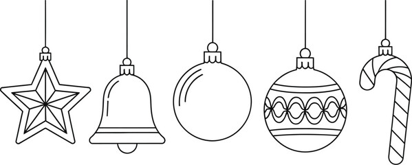 Naklejka premium Minimalist line art of christmas ornaments hanging against a white background