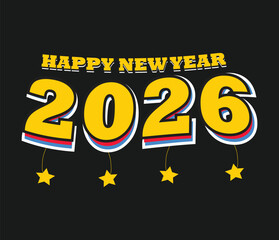 Happy New Year 2026 Typography Design with Stars & Colors