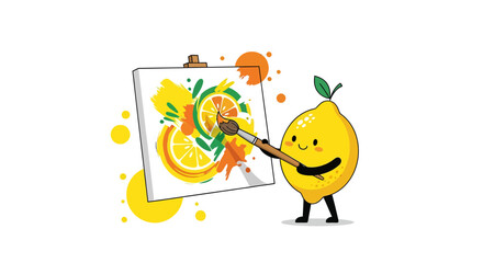 Lemon Artist Joyfully Painting a Citrus Masterpiece with Artistic Expression and Flavor