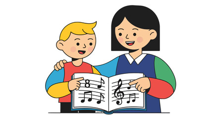 Learning Music Together: A Teacher And Student Sharing Musical Notes And Joy